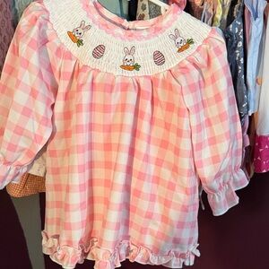 Pink Gingham Baby Dress with Bunny Embroidery